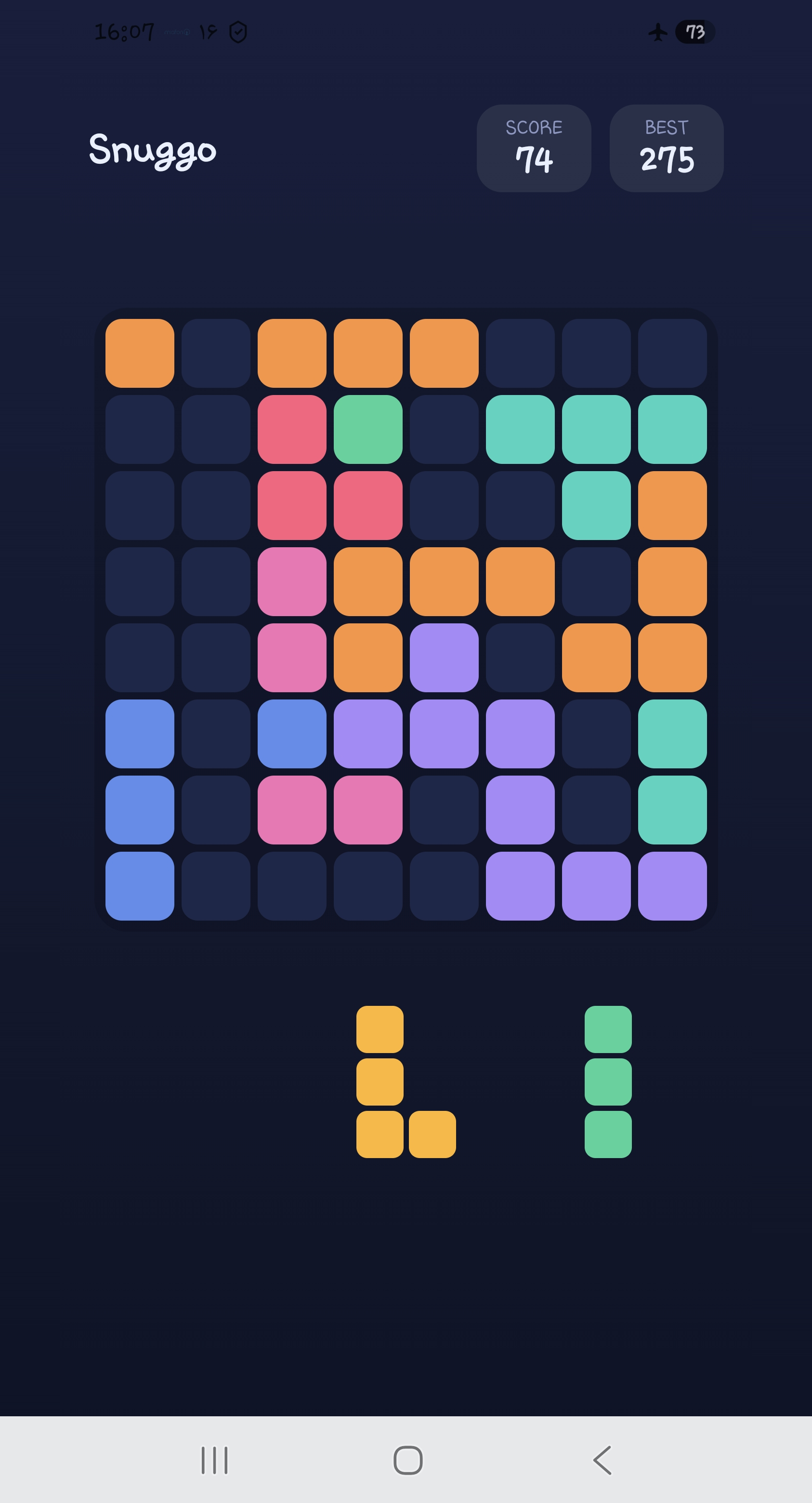The Snuggo board part-way through a game